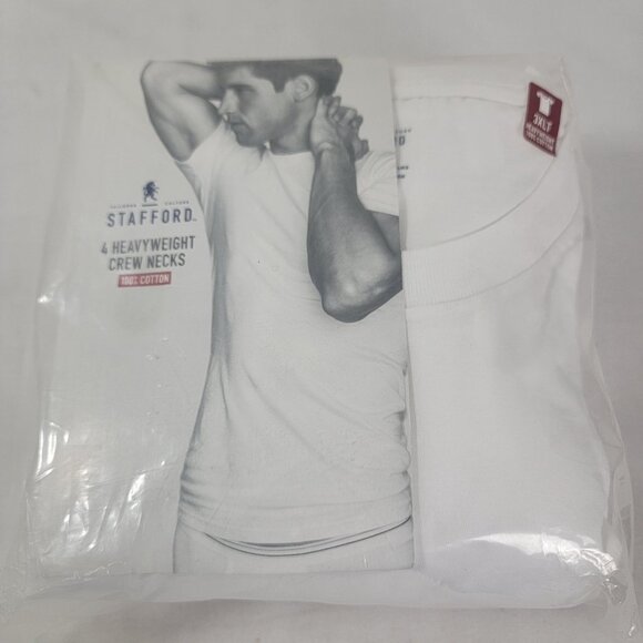 Stafford 4 Pack Mens Big & Tall Heavyweight 100% Cotton Crew Neck T Shirts White - Picture 1 of 4